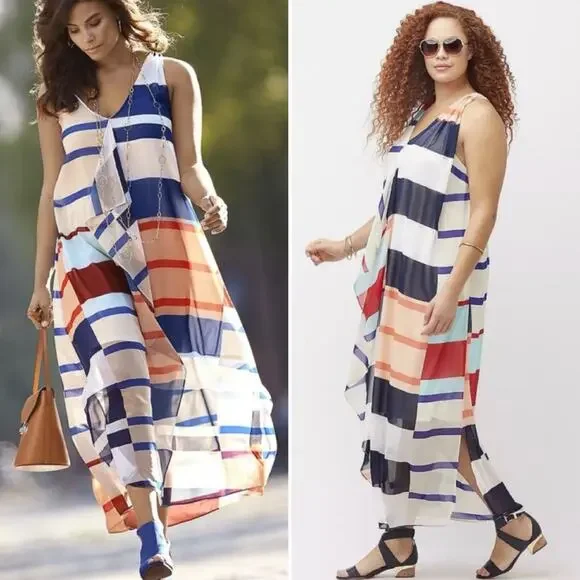 NWT Lane Bryant Cascade Striped Maxi Dress Chiffon Multicolor Cross Back Size 24 - Picture 14 of 14